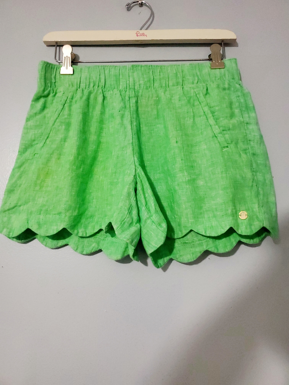 Lilly Pulitzer Linen Scalloped Hem Shorts Bright Green Resort Coastal Preppy XS - Picture 2 of 8